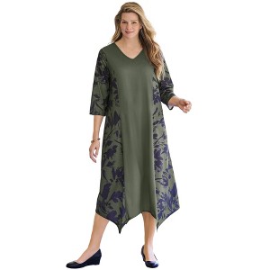 Woman Within Plus Size Mixed Media Hanky Hem Dress - 1 of 4
