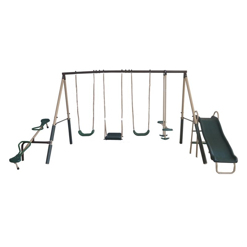 XDP Recreation Crestview Outdoor Play Kids Backyard Playset Swing Set with 2 Swings, Slide, Stand N Swing, Fun Glider, & See Saw, Ages 3 To 8, 1 of 7