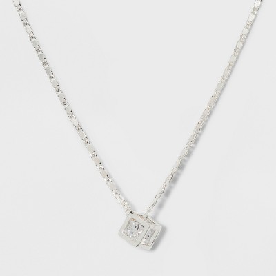 Caged Cubic Zirconia Short Pendant Necklace - A New Day™ Silver