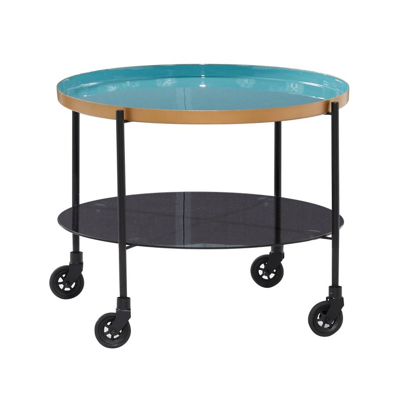 Round Metal Wheeled Coffee Table with Enamel Tray Top Black - Olivia &#38; May, 4 of 6