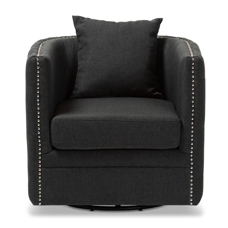Micah Fabric Upholstered Tufted Swivel Chair Black - Baxton Studio, 3 of 10