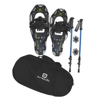 Outbound Lightweight 30 Inch Long Aluminum Framed Snowshoe Kit with Adjustable Poles and Anti Shock Mechanisms, and Carrying Tote Bag, Black
