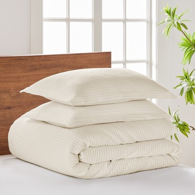 Cream Twin Organic Cotton Waffle Weave Duvet Set