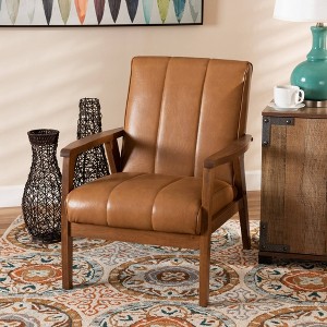 Nikko Mid-Century Faux Leather Upholstered Wood Lounge Chair Walnut/Brown - Baxton Studio: Polyester Accent Armchair, Spot Clean - 1 of 4