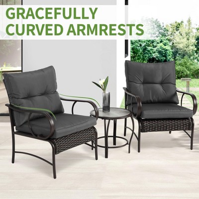 HOMEFUN 3 Pieces Patio Set Outdoor Wicker Furniture Sets Modern Rattan Chair Conversation Sets with Coffee Table