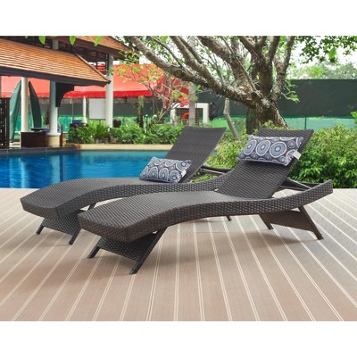 2 Piece All Weather Patio Chaise Lounge Chair with 5-Ajustable Backrest and Pillow