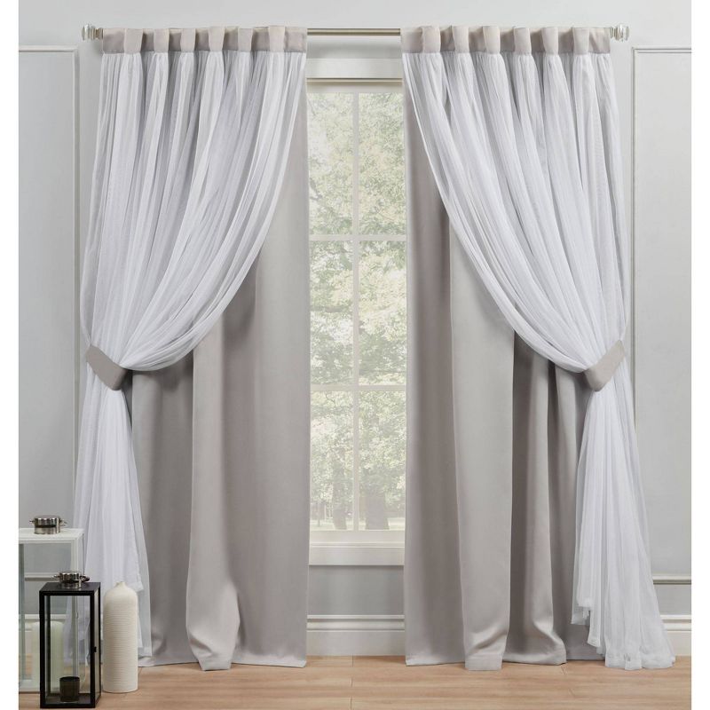 Set of 2 Catarina Layered Solid Blackout and Sheer Hidden Tab Top Curtain Panel - Exclusive Home, 3 of 9