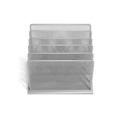 MyOfficeInnovations 5 Compartment Wire Mesh File Organizer Silver 24402450