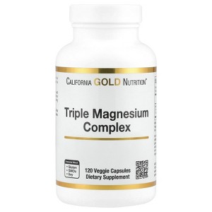 California Gold Nutrition Triple Magnesium Complex, Malate, Citrate & Bisglycinate Chelate, 120 Veggie Capsules (105 mg per Capsule) - 1 of 3