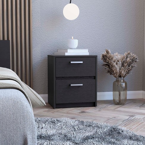 NicBex Nightstand with 2 Drawers 12.7 inch Bedside Table with Wood Frame and Metal Handles Modern Side Table for Bedroom Living Room Black