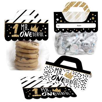 Big Dot of Happiness 1st Birthday Little Mr. Onederful DIY Boy First Birthday Party Clear Goodie Favor Bag Labels Candy Bags with Toppers Set of 24