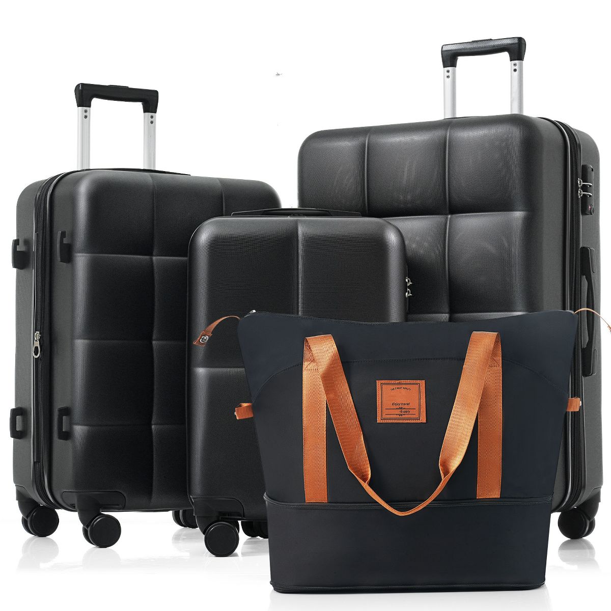 Polibi Hardshell Luggage Set 4 Piece, 20 Inch Carry on and 24/28 Inch Checked Suitcases, a Travel Duffel Bag