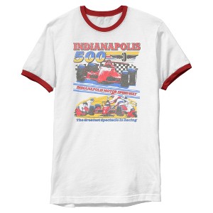 Mens Indy 500 Red and Blue Greatest Spectacle Slogan T Shirt - 1 of 2