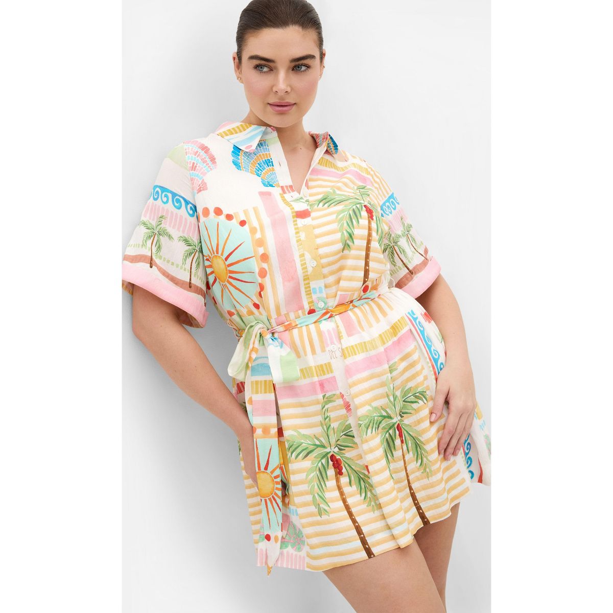 Women's Plus Size Lia Sea Dream Placement Print Mini Dress - ivory | CITY CHIC
