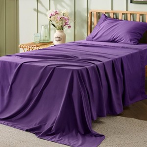 Twin Sheets Set - 3 Pieces Soft Twin Bed Sheets - Breathable & Cooling - Hotel Luxury - Easy Care Polyester Microfiber Bedding for Women, Men, Purple - 1 of 4