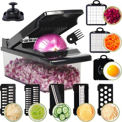 Attop Multifunctional vegetable chopper with container, replaceable blades, onion slicer, garlic grinder, potato dicer, carrot chopper