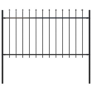 Garden Fence with Spear Top Steel 71.3"x39.4" Black vidaXL - 1 of 4