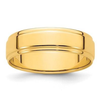 Black Bow Jewelry 6mm 14K White or Yellow Gold Flat Ridged Edge Standard Fit Band