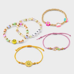 Girls' 5pk LOVE with Smileys and Rainbows Bracelet Set - Cat & Jack™️: Beaded, Chain, Stretch, Pull-On - 1 of 3