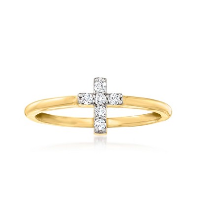 Ross-Simons 0.12 ct. t.w. Diamond Cross Ring in 14kt Yellow Gold Size 9