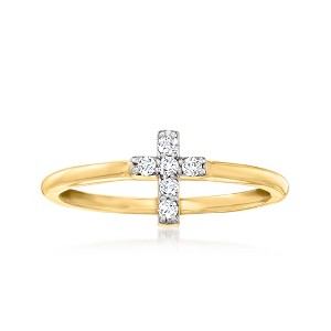 Ross-Simons 0.12 ct. t.w. Diamond Cross Ring in 14kt Yellow Gold Size 9 - 1 of 4