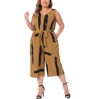 Agnes Orinda Women's Plus Size Wrap V Neck Sleeveless Tie Waist with Pockets Wide Leg Jumpsuits