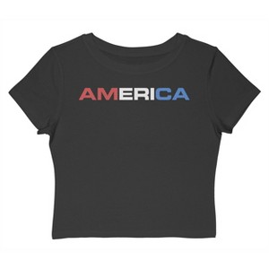 Rerun Island Women's America Bold Type Logo Red And Blue Americana 4Th Of July Short Sleeve Graphic Cotton Baby Tee - Caviar 2X - 1 of 4