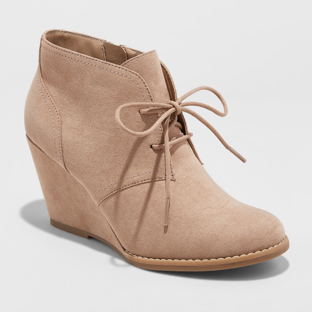 Women's Bessie Microsuede Wedge Fashion Bootie - Universal Thread Taupe 12, Brown was $32.99 now $18.14 (45.0% off)