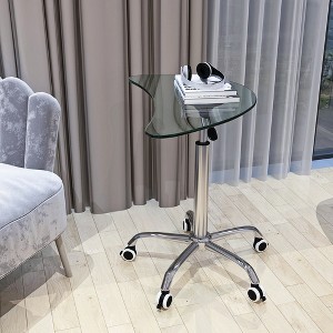 VYNXARIA Adjustable Height Transparent Tempered Glass Table Desk Table with Lockable Wheels - 1 of 4