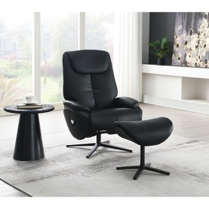 Labotina Black Top Grain Leather Accent Chair with Swivel & Ottoman - 1 of 4