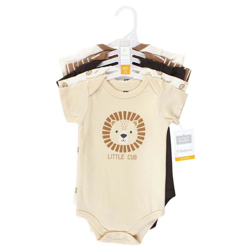 Hudson Baby Infant Boy Cotton Bodysuits, Brave Lion 5 Pack, 2 of 8