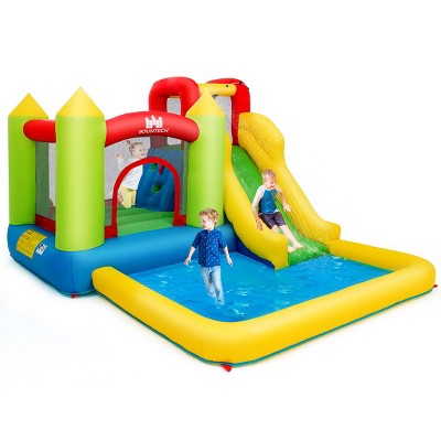 Inflatable Bounce House Water Slide Jump Bouncer w/Climbing Wall and Splash Pool