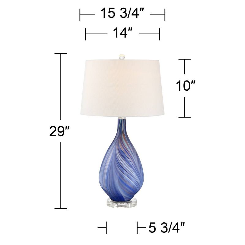 Possini Euro Design Taylor 29" Tall Teardrop Modern Coastal End Table Lamp Blue Art Glass Single White Shade Living Room Bedroom Bedside Nightstand, 4 of 10