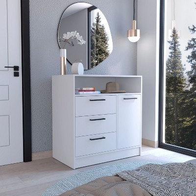 Okak 3-Drawer Dresser with 1 Door-Storage Cabinet&1 Shelf,Spacious Storage Dresser for Bedroom,Matte White Finish  Dresser,Metal Handle