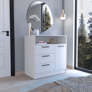 Okak 3-Drawer Dresser with 1 Door-Storage Cabinet&1 Shelf,Spacious Storage Dresser for Bedroom,Matte White Finish  Dresser,Metal Handle - 1 of 4