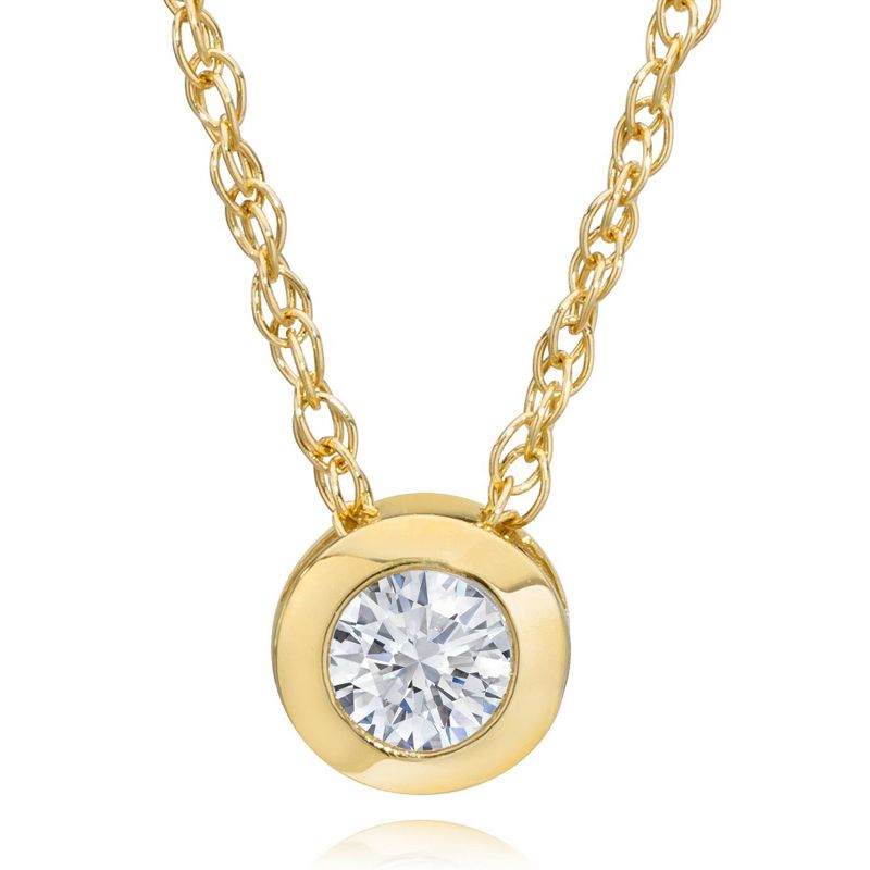 Pompeii3 3/8ct Bezel Solitaire Diamond 14K Gold New Womens Pendant Necklace, 1 of 4