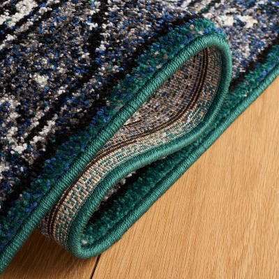 Green and Black Rectangular Synthetic 4' x 6' Area Rug