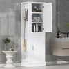 Tall Bathroom Storage Cabinet Freestanding Storage Cabinet with Hook and Adjustable Shelf MDF Board White - 2 of 4