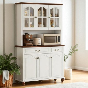 Mshliw Kitchen Buffet Storage Cabinet with 6 Doors, 2 Drawers and Adjustable Shelves, Glass Door Hutch for Dining Room or Living Room - 1 of 4
