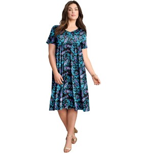 Roaman's Petite Ultrasmooth Plus Size V-Neck Swing Dress – Soft Knit, Flattering Fit - 1 of 4