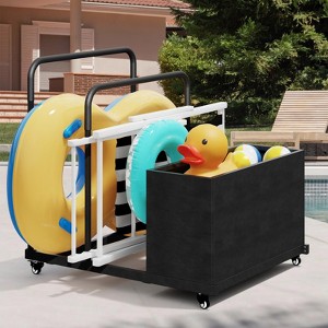 Maggift Wheelbarrows, Pool Cart with Wheels, Storage and Towel Rack, Storage Deck Box for Outdoor Patio Float,for patio, Black, 31.5"*39.4"*37.6" - 1 of 4