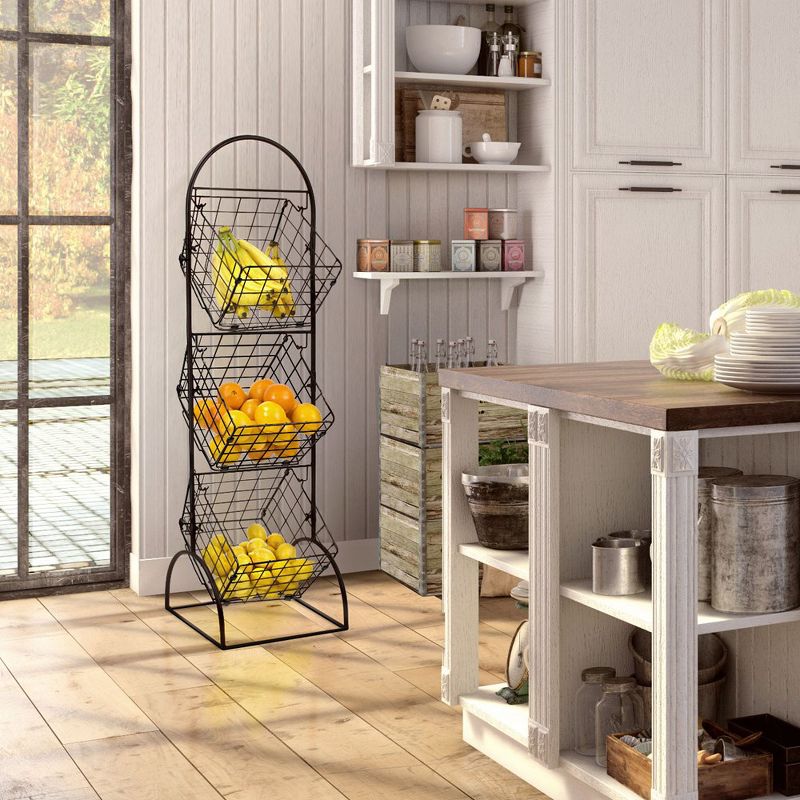 Sorbus 3-Tier Adjustable Market Basket Stand - Fruit, Veggie, & Household Organizer - Stylish Storage & Display for Kitchen & Home, 3 of 11