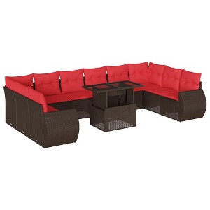 vidaXL 11 Piece Garden Sofa Set with Cushions and Table - Brown Poly Rattan - 1 of 4