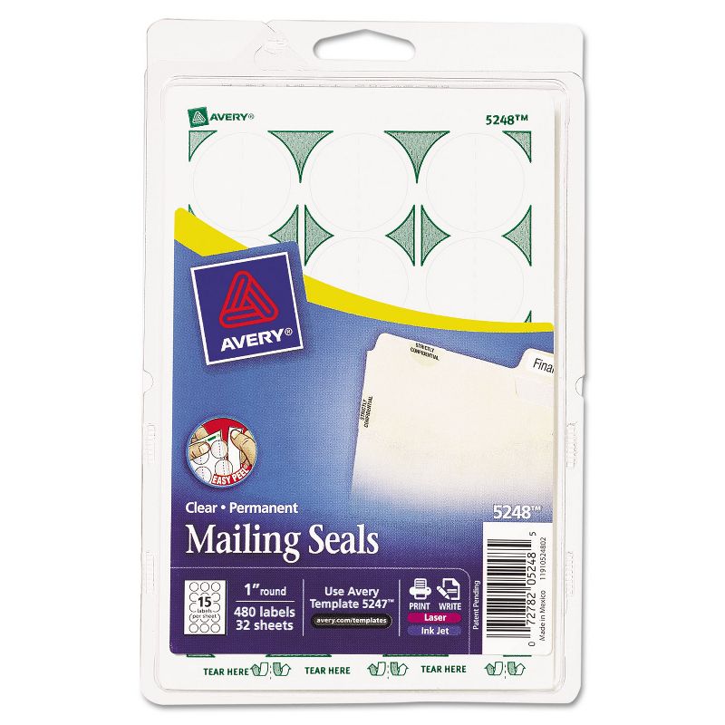 Avery Printable Mailing Seals 1" dia. Clear 480/Pack 05248, 1 of 9