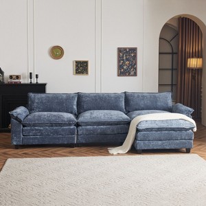 Karl Home |120 in. W Pillow Top Arm Double-layer Cushion Chenille Sofa in Blue With Ottoman - 1 of 1