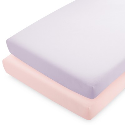 Image of Fitted Crib Microfiber Sheet Pink Slipper/Lilac 2pk by Bare Home