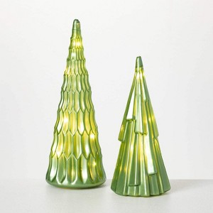 Illuminated Glass Cone Tree Green 8.75"H Glass Set of 2 - 1 of 4