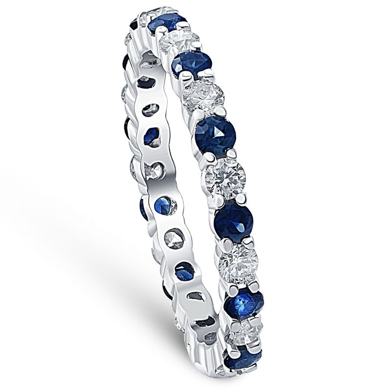 Pompeii3 1 cttw Blue Sapphire Diamond Wedding Eternity Ring 10k White Gold - Size 6, 2 of 6