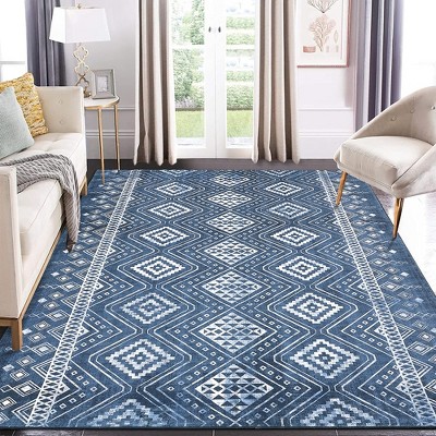 Boho Area Rugs Washable Rug Moroccan Lattice Rugs Living Room Rug Non-Slip Non-Shedding Carpet Soft Geometric Rugs