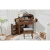 DOMETOUR Modern Walnut Corner Makeup Vanity Desk with LED Mirror & Stool, Folding Mirror with Adjustable Brightness, Large Storage for Small Spaces - 3 of 4